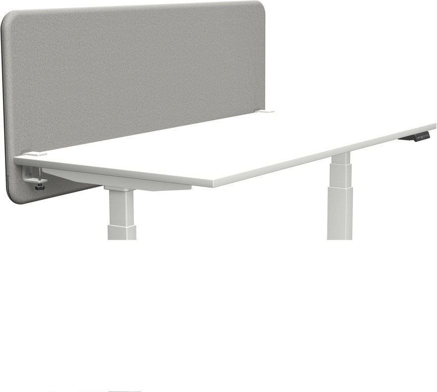 Tystiq | 160 cm | L | Klemme Weiß - Tischtrennwand Hellgrau/Weiß