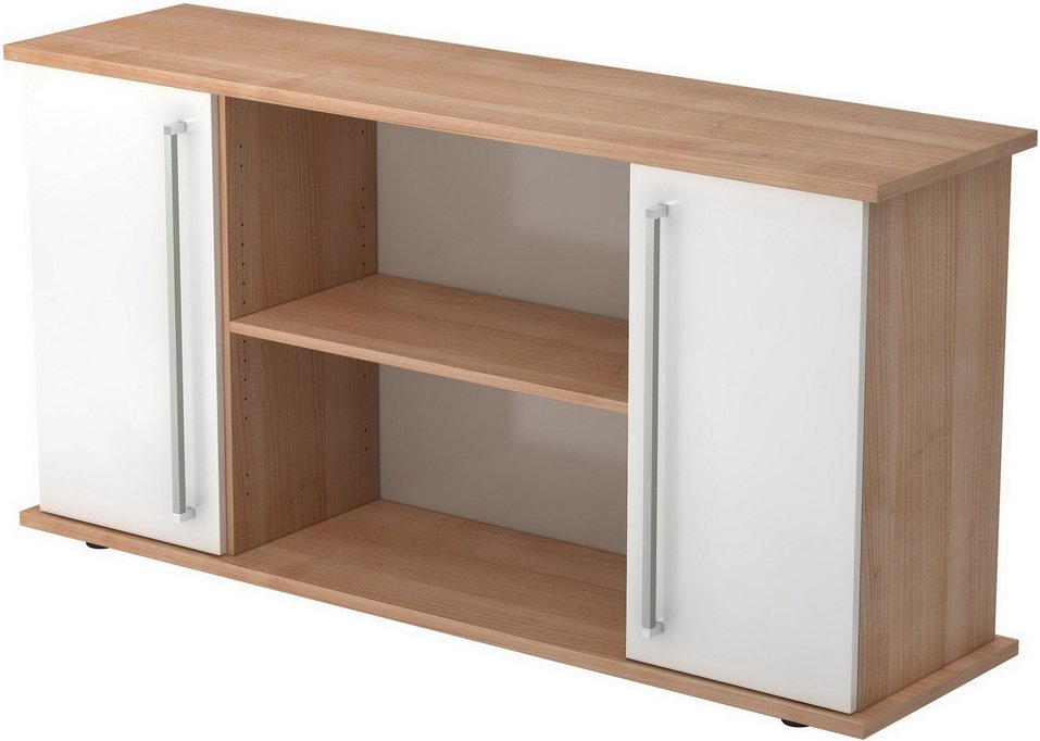 KAPA SB | Sideboard | mit Türen - Nussbaum/Weiß Chromgriff Metall