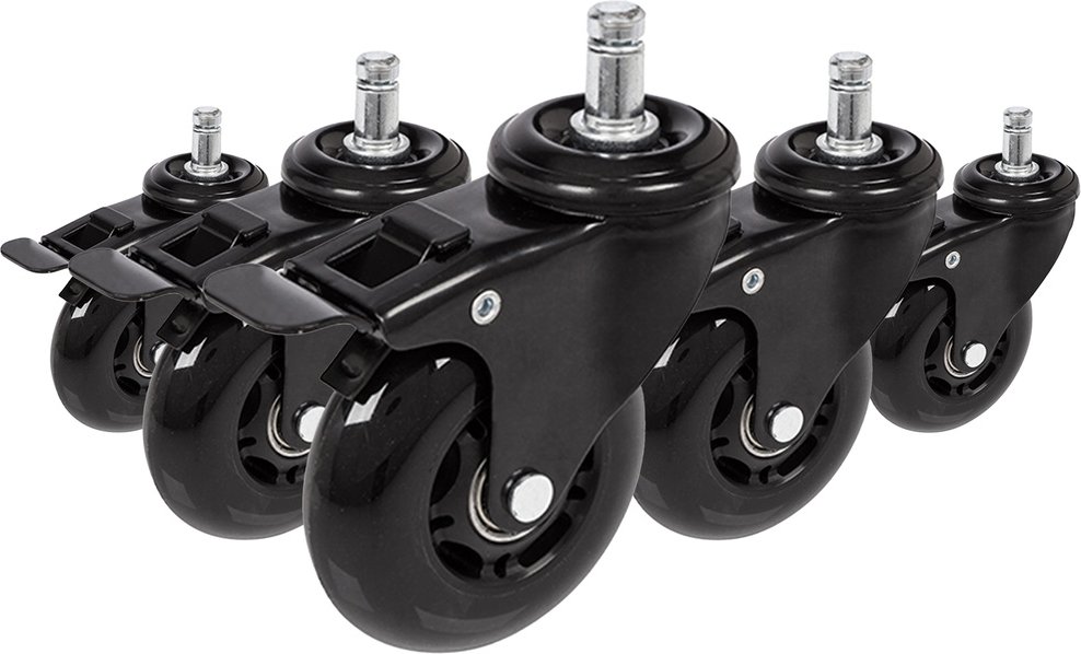 5x ROLO SKATE S 11mm/75mm | mit Feststellbremse | Hartböden - Stuhlrollen Schwarz