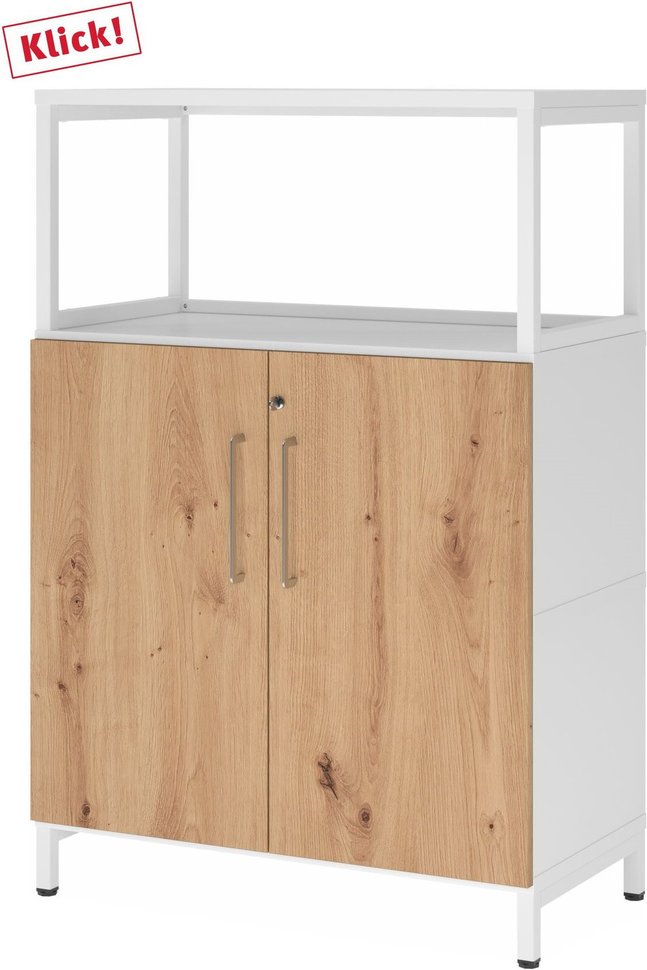 FlexWall | 3 OH | Türen + Rahmen | mit Sockelgestell - Weiß/Asteiche