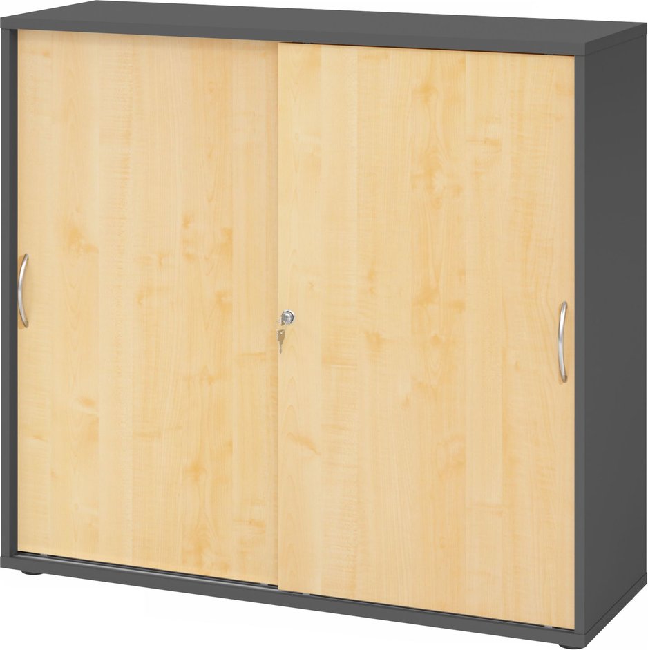Thumbnail - BETA 1753S | Schiebetürenschrank | 3 OH - Graphit/Ahorn Bogengriff Metall