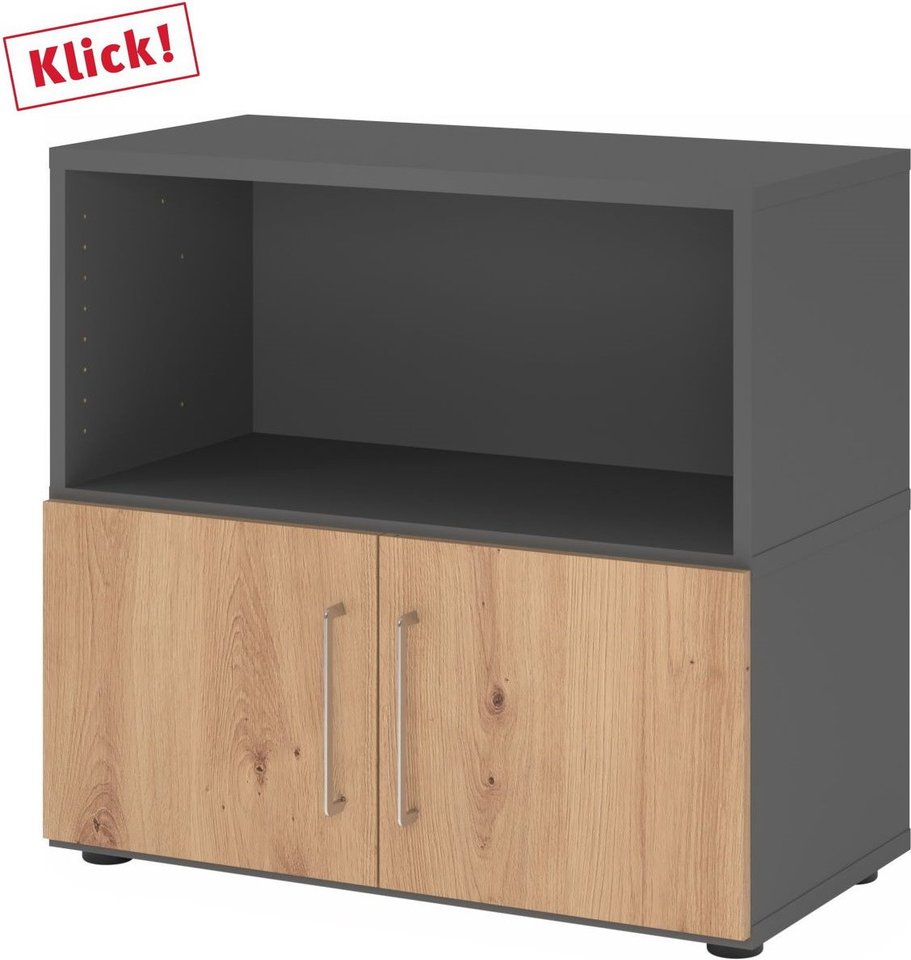 FlexWall | 2 OH | Türen + Korpus | mit Stellfüßen - Graphit/Asteiche