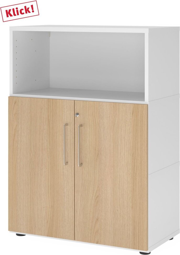 FlexWall | 3 OH | Türen + Korpus | mit Stellfüßen - Weiß/Eiche