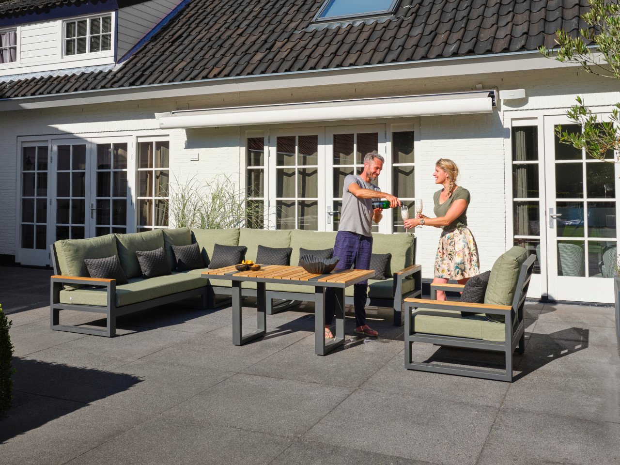 Gartenlounge Set SOHO 6Sitzer mit Polster Olivegrün