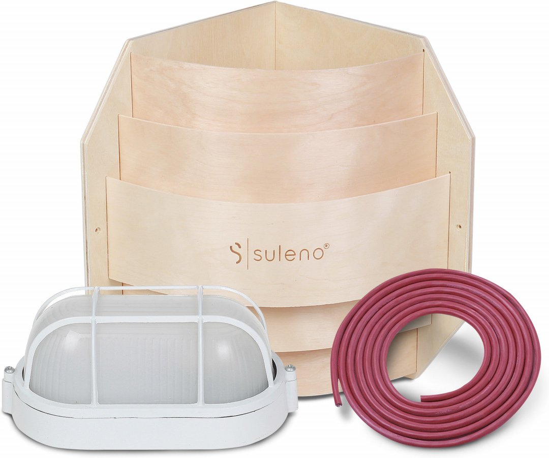 Saunalampe BELLA ECK Saunaleuchte aus Birkenholz mit Anschlusskabel