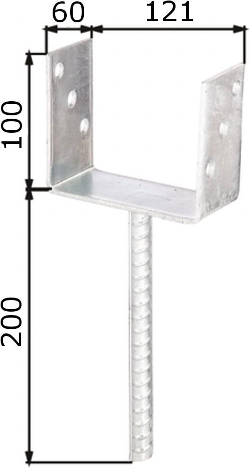 Thumbnail - UPfostenträger mit Riffeldolle zum Einbetonieren 121 mm