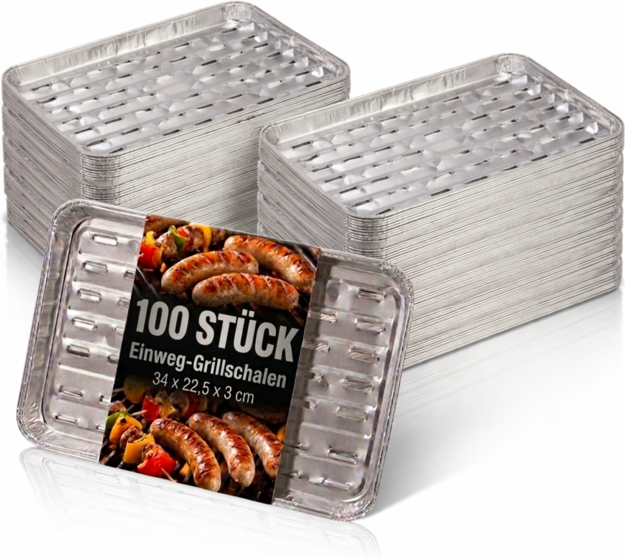 AluGrillschalen 34x225 cm Einweg Grillschale für Grill & Backofen 100 Stück