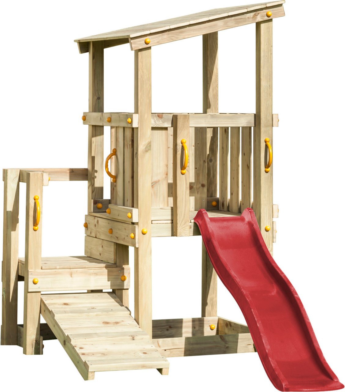 Spielturm CASCADE mit Rutsche 175 m + Kletterrampe Rot