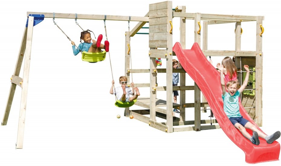 Spielturm CROSSFIT mit Rutsche + Doppelschaukel Rot