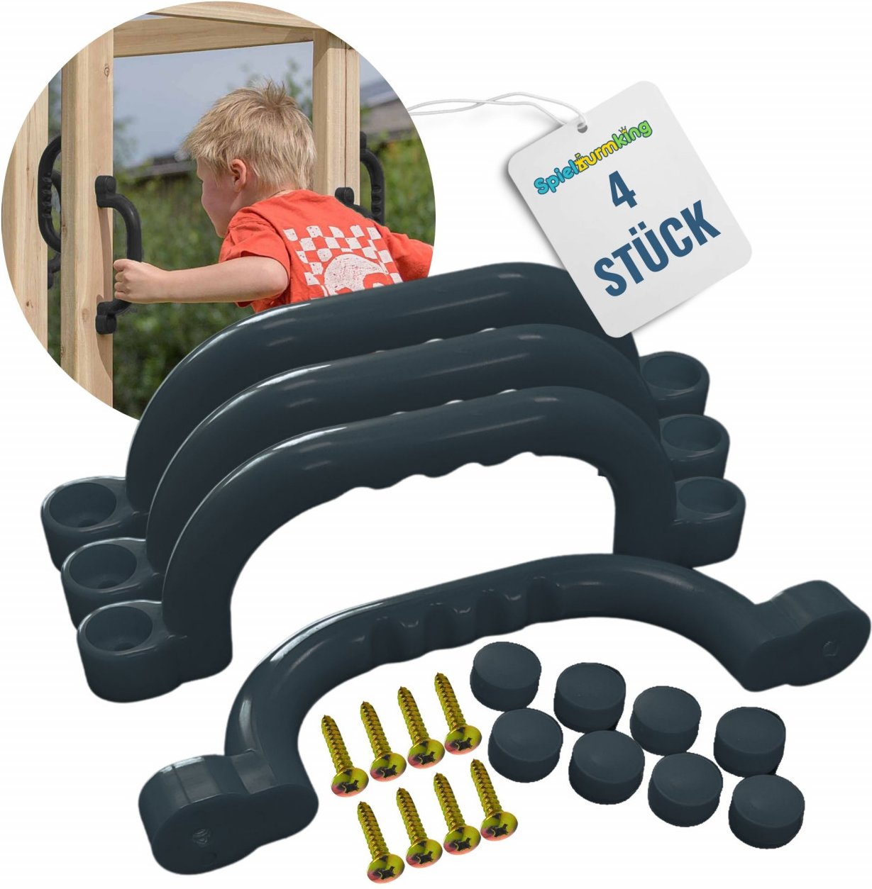 Haltegriffe für Spielturm Handgriffe FYNN Sicherheitsgriffe Klettergriffe aus Kunststoff Anthrazit 4 Stück
