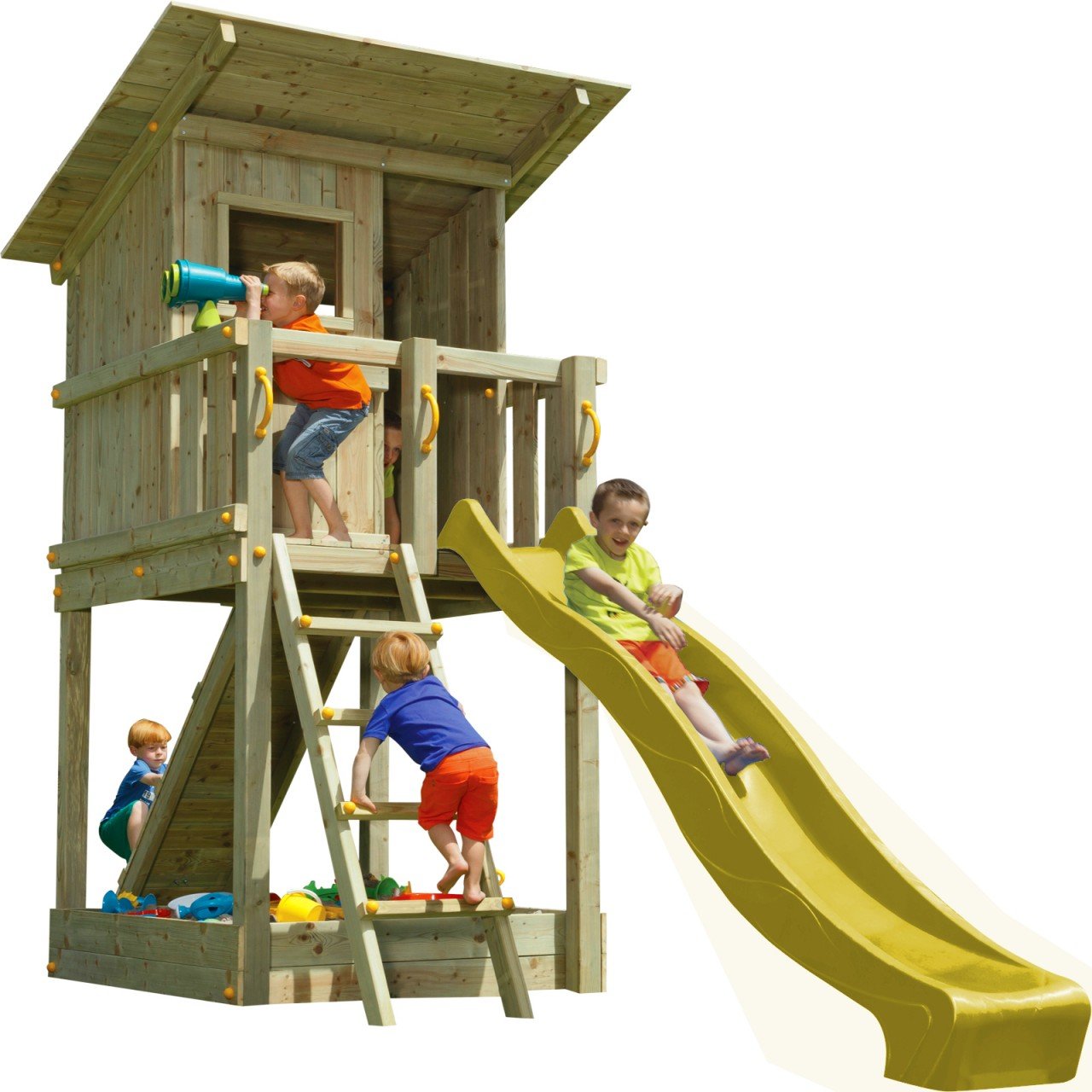 Thumbnail - Spielturm BEACH HUT mit Rutsche + Rampe mit Seil Gelb 120 m