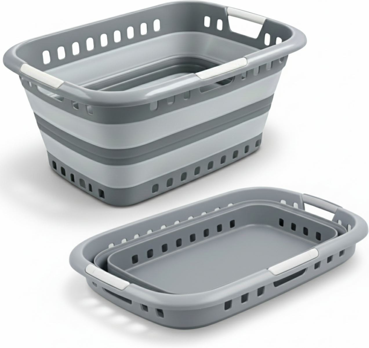 Faltkorb Universal 45L Faltbarer Einkaufskorb & Wäschekorb Platzsparend Stabil Leicht Grau