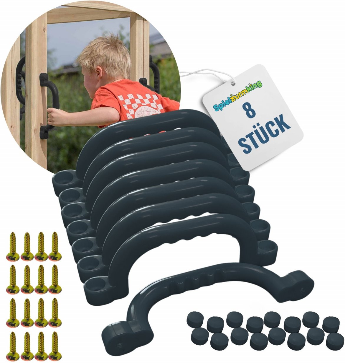 Haltegriffe für Spielturm Handgriffe FYNN Sicherheitsgriffe Klettergriffe aus Kunststoff Anthrazit 8 Stück