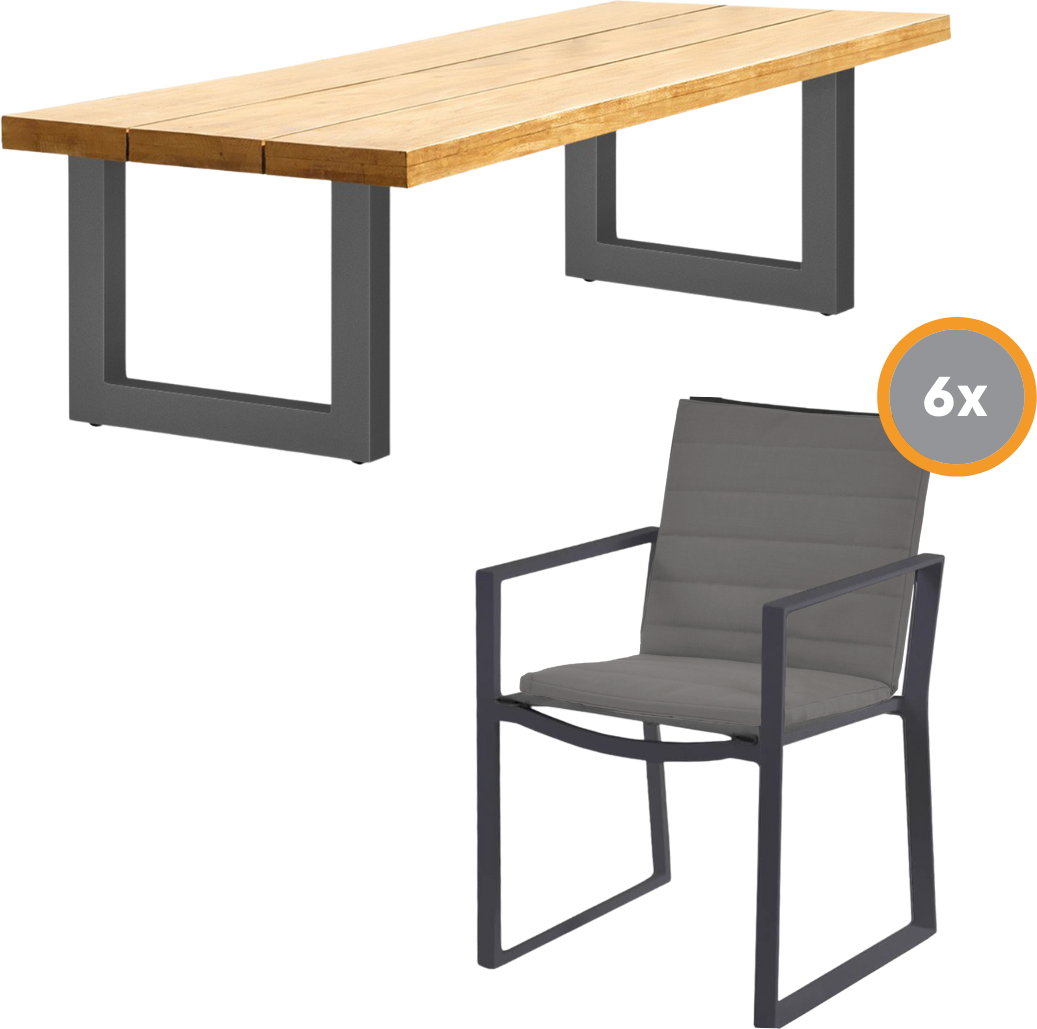 Sitzgruppe NEVADA 1 Gartenmöbel Set AluminiumTeak Tisch 240 m + 6 Stühle