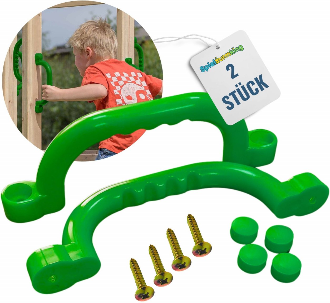 Haltegriffe für Spielturm Handgriffe FYNN Sicherheitsgriffe Klettergriffe aus Kunststoff Grün 2 Stück