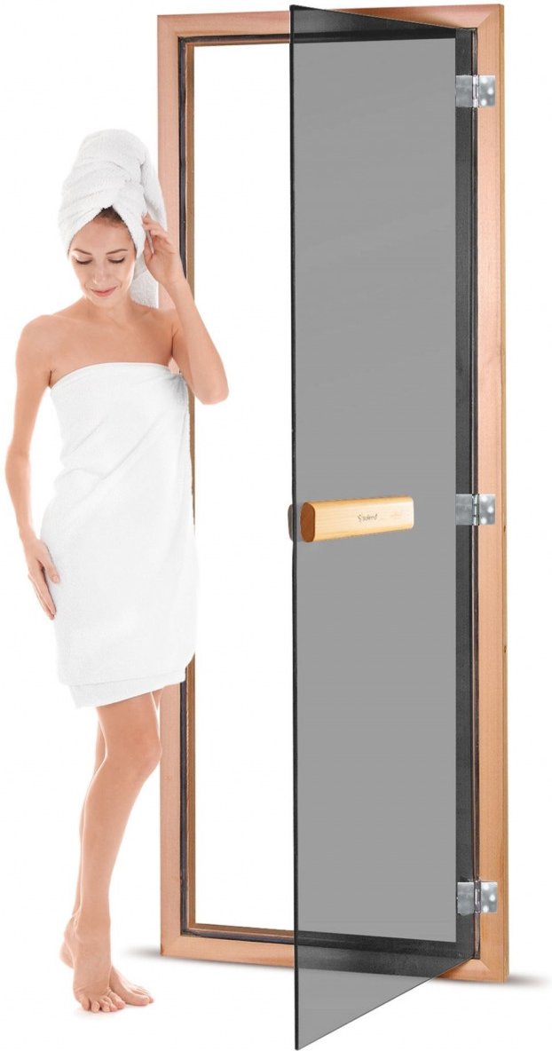 Saunatür mit Zarge 70 x 190 cm robuste Konstruktion mit Holzgriff Anthrazit