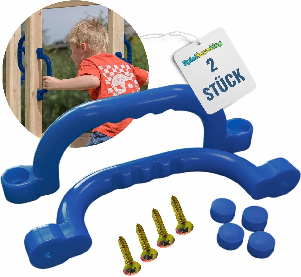 Haltegriffe für Spielturm Handgriffe FYNN Sicherheitsgriffe Klettergriffe aus Kunststoff Blau 2 Stück