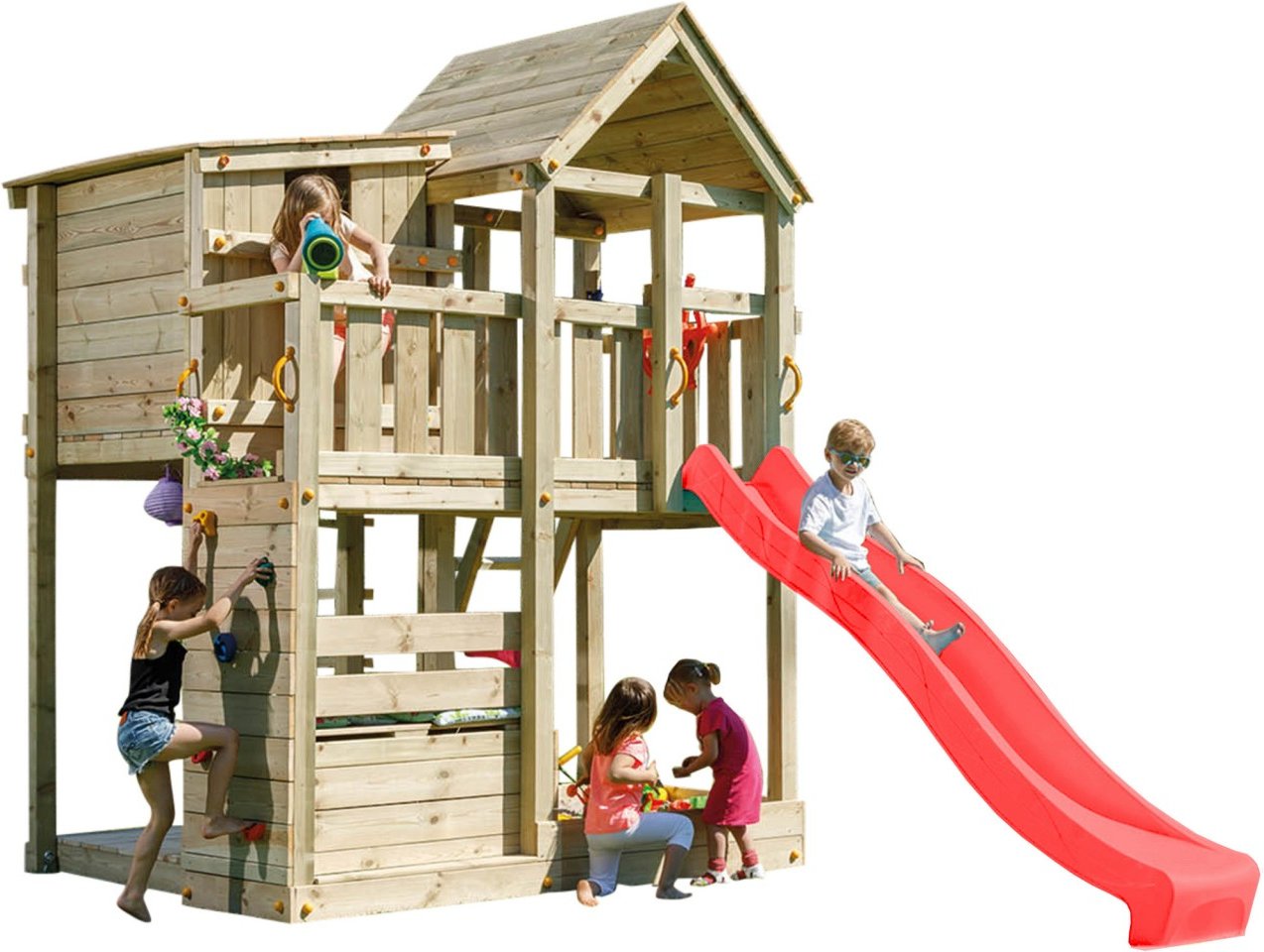 Spielturm PALAZZO mit Rutsche Rot