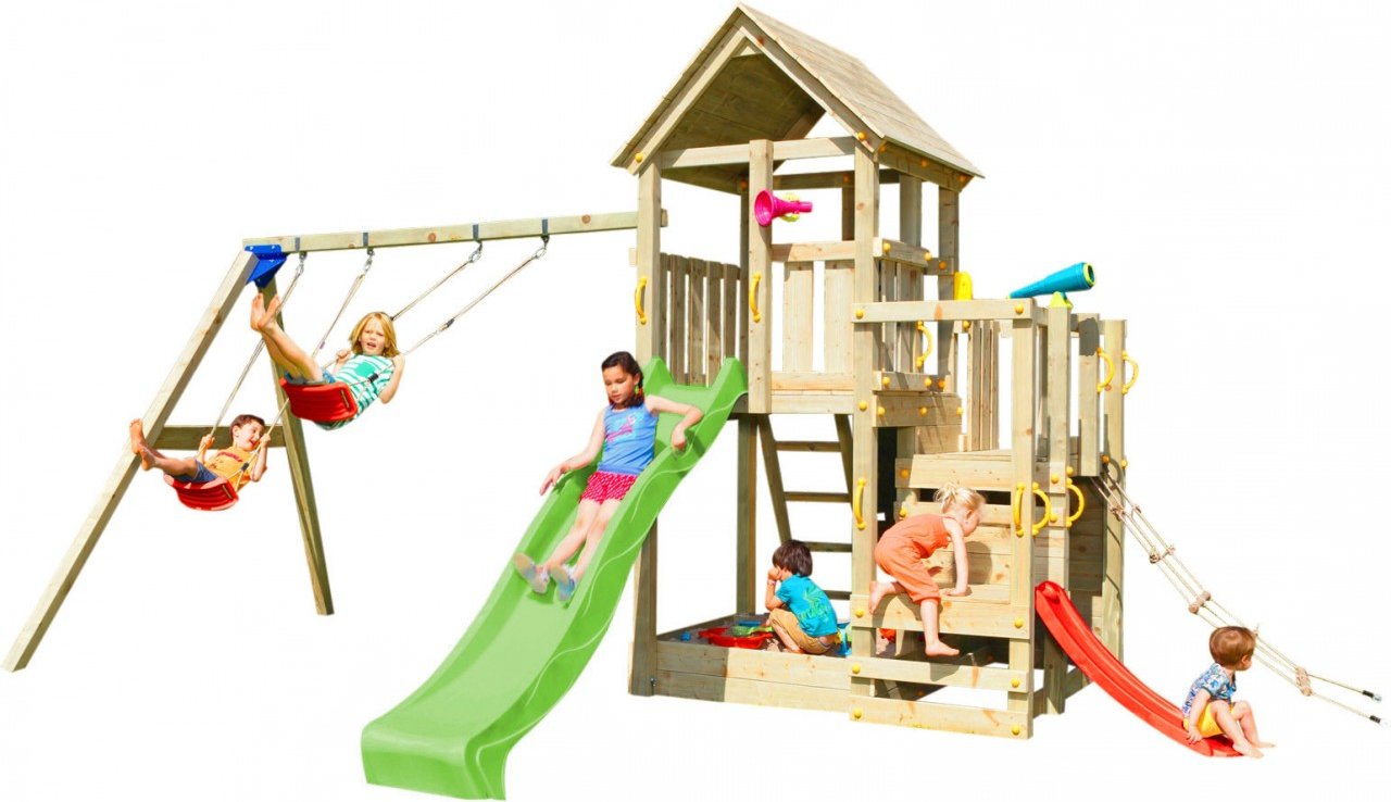 Thumbnail - Spielturm PENTHOUSE mit Rutsche 290 m + Babyrutsche + Kletternetz + Doppelschaukel Grün