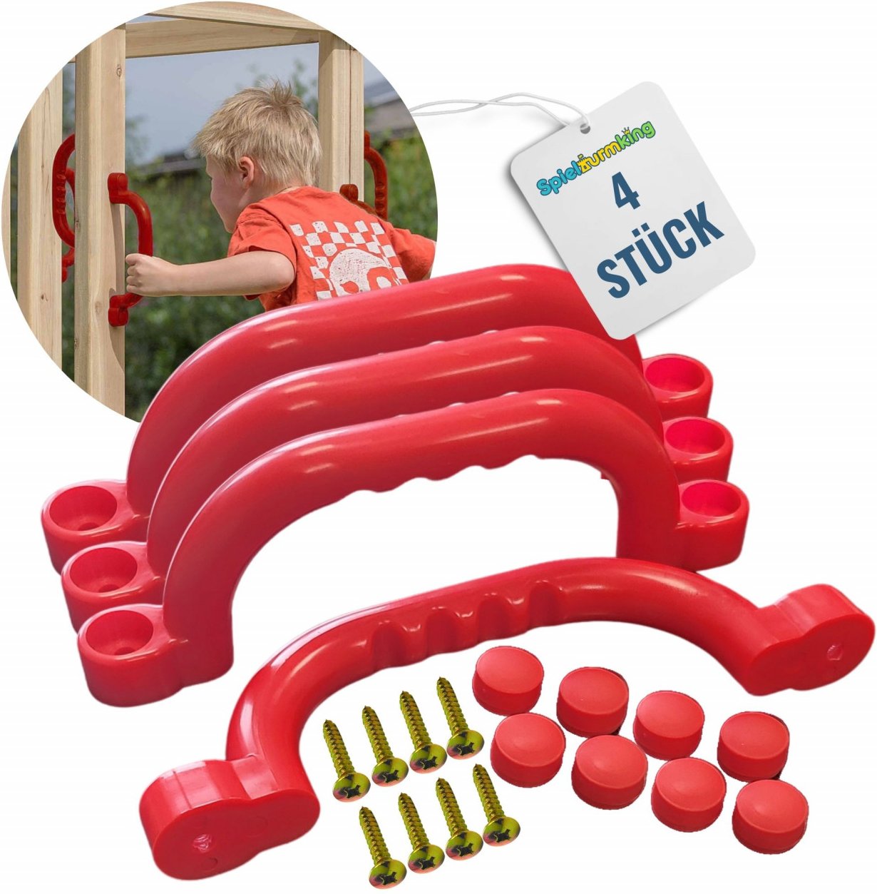 Haltegriffe für Spielturm Handgriffe FYNN Sicherheitsgriffe Klettergriffe aus Kunststoff Rot 4 Stück