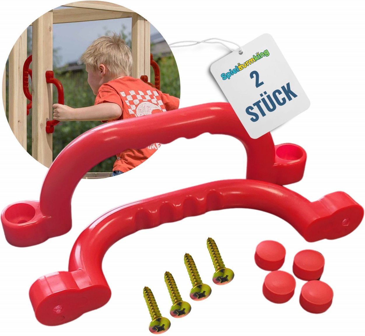 Haltegriffe für Spielturm Handgriffe FYNN Sicherheitsgriffe Klettergriffe aus Kunststoff Rot 2 Stück