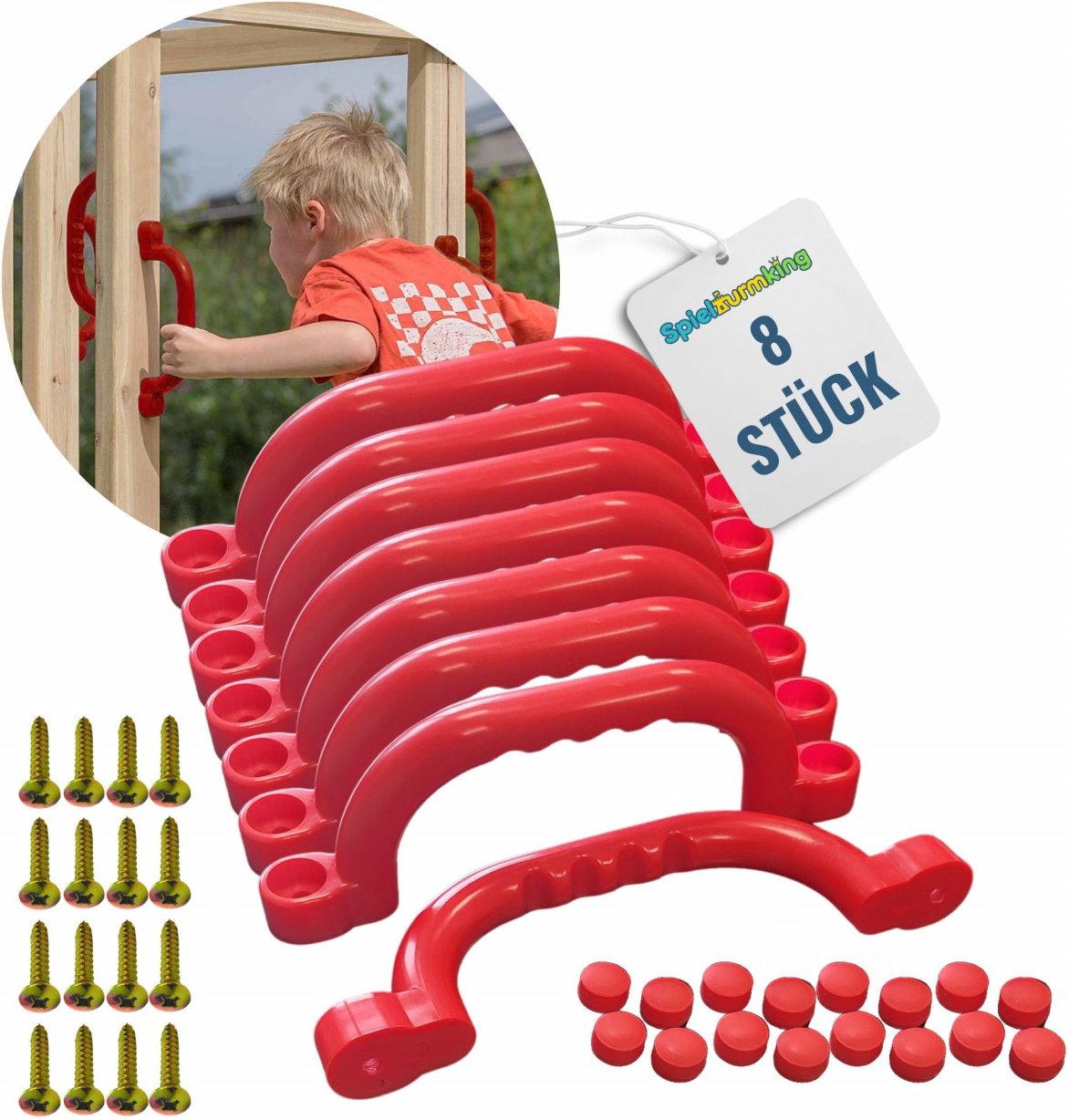 Haltegriffe für Spielturm Handgriffe FYNN Sicherheitsgriffe Klettergriffe aus Kunststoff Rot 8 Stück