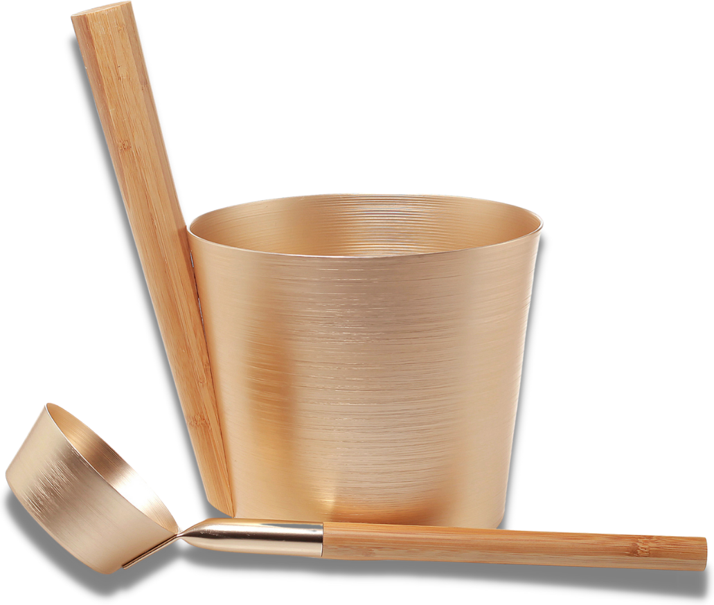 Sauna Set ANEA  2teilig Kübel Kelle Gold metallic