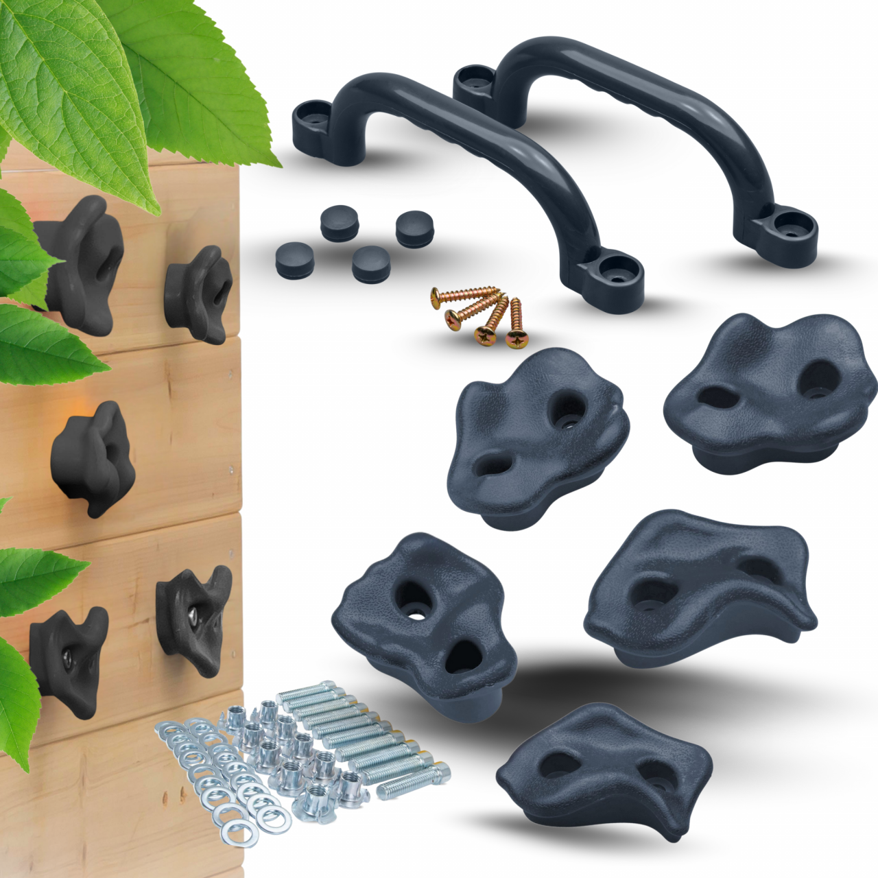 Klettersteine & Handgriffe Set für Kletterwand anthrazit