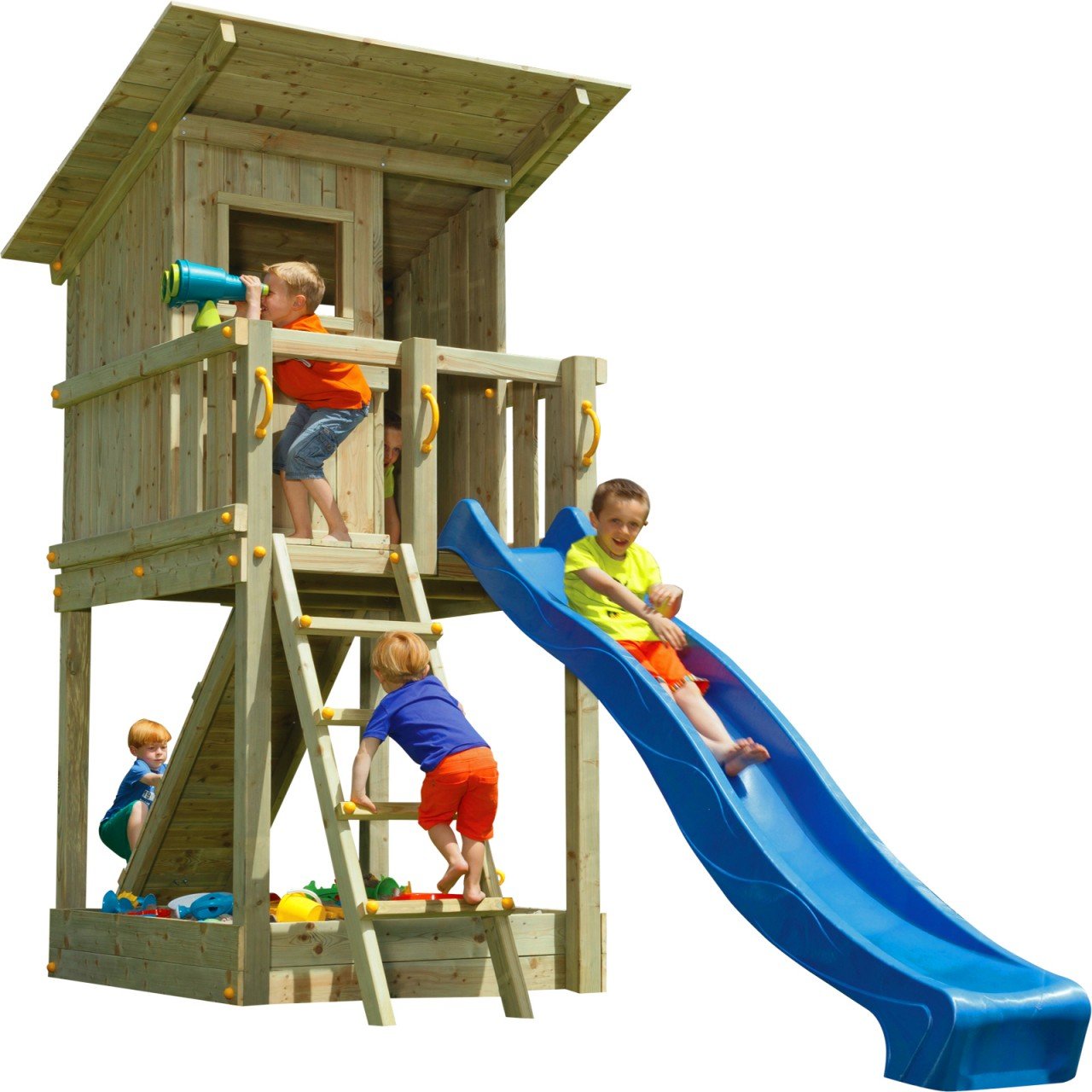 Thumbnail - Spielturm BEACH HUT mit Rutsche + Rampe mit Seil Blau 120 m