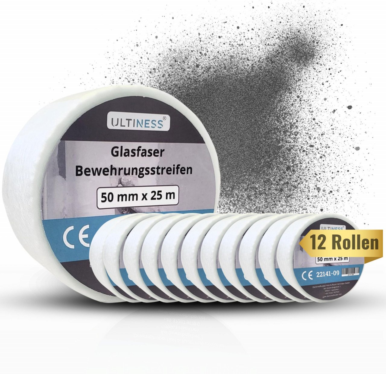 Glasfaser Bewehrungsstreifen 50 mm x 25 m Fugendeckstreifen & Fugenband für Trockenbau 12