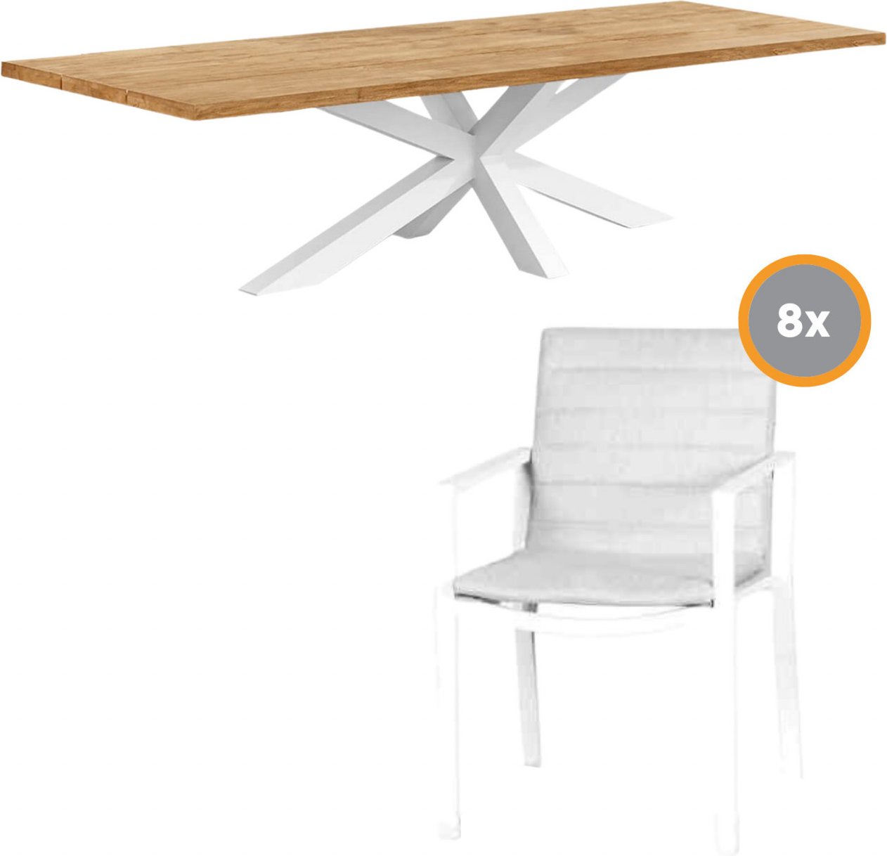 Sitzgruppe TIMOR 1 Gartenmöbel Set AluminiumTeak Tisch 280 m + 8 Stühle