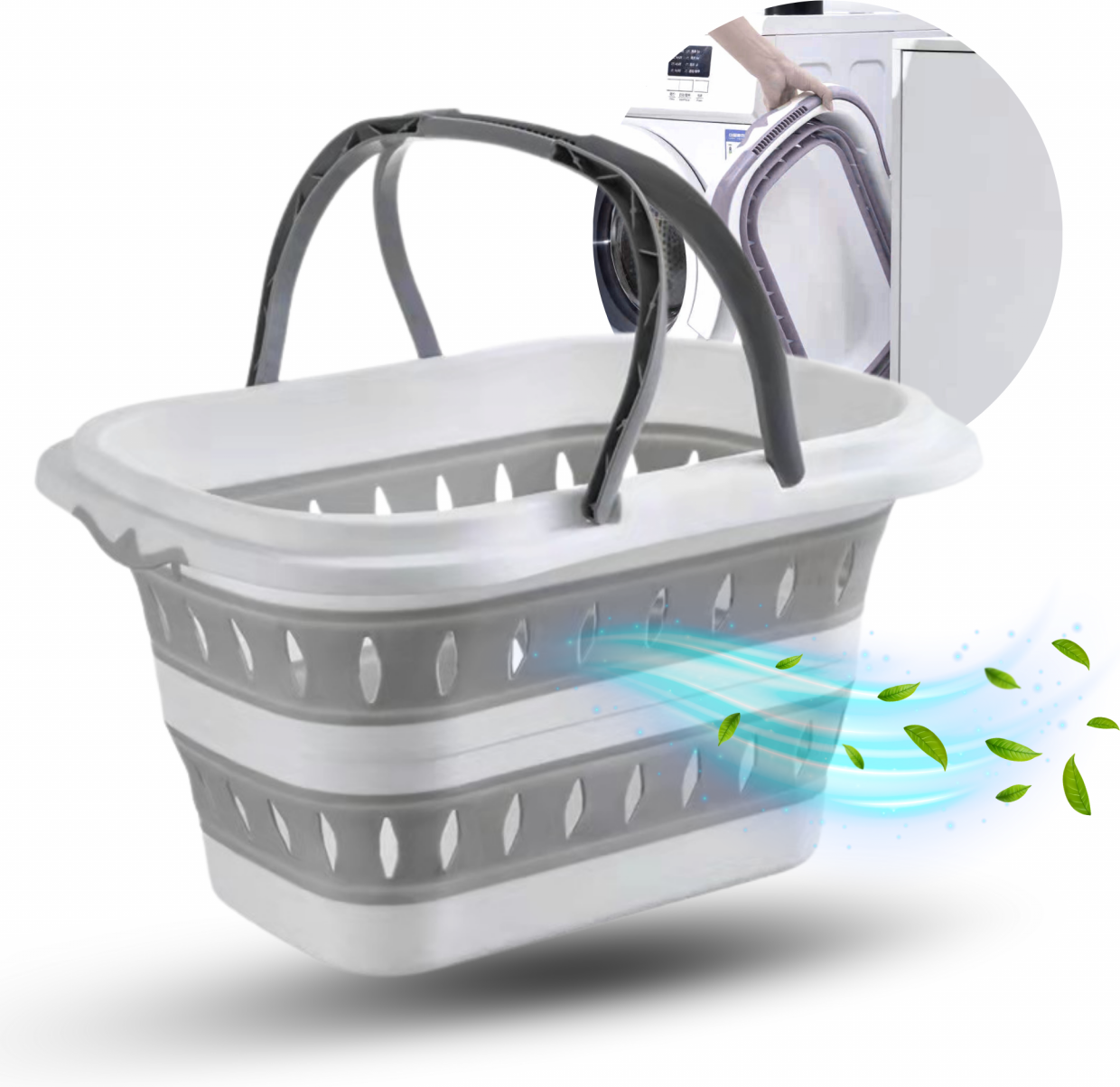 Faltkorb mit Tragegriffen 28L Einkaufskorb & Aufbewahrungskorb aus Silikon & PP platzsparend