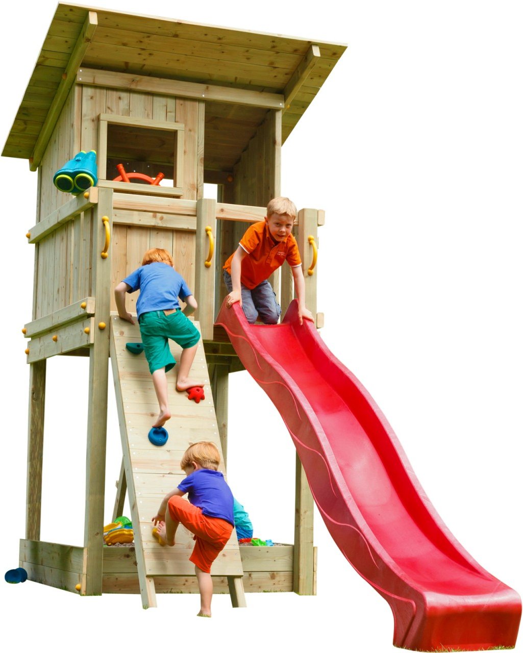 Spielturm BEACH HUT mit Rutsche + Kletterwand Rot