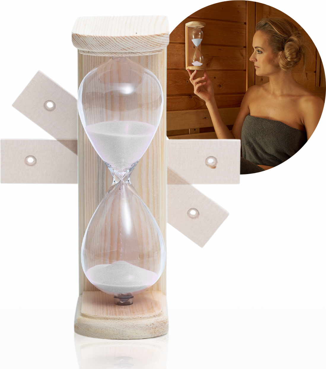Sauna Sanduhr Eieruhr 15 Minuten  Hitzebeständiges Klarglas & Naturholz für Sauna Küche Bad