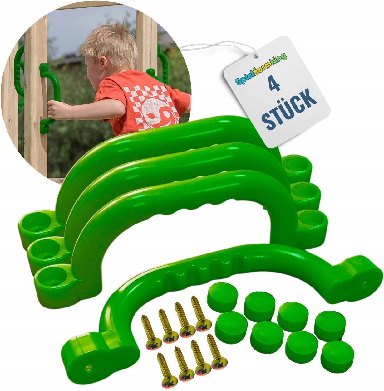 Haltegriffe für Spielturm Handgriffe FYNN Sicherheitsgriffe Klettergriffe aus Kunststoff Grün 4 Stück