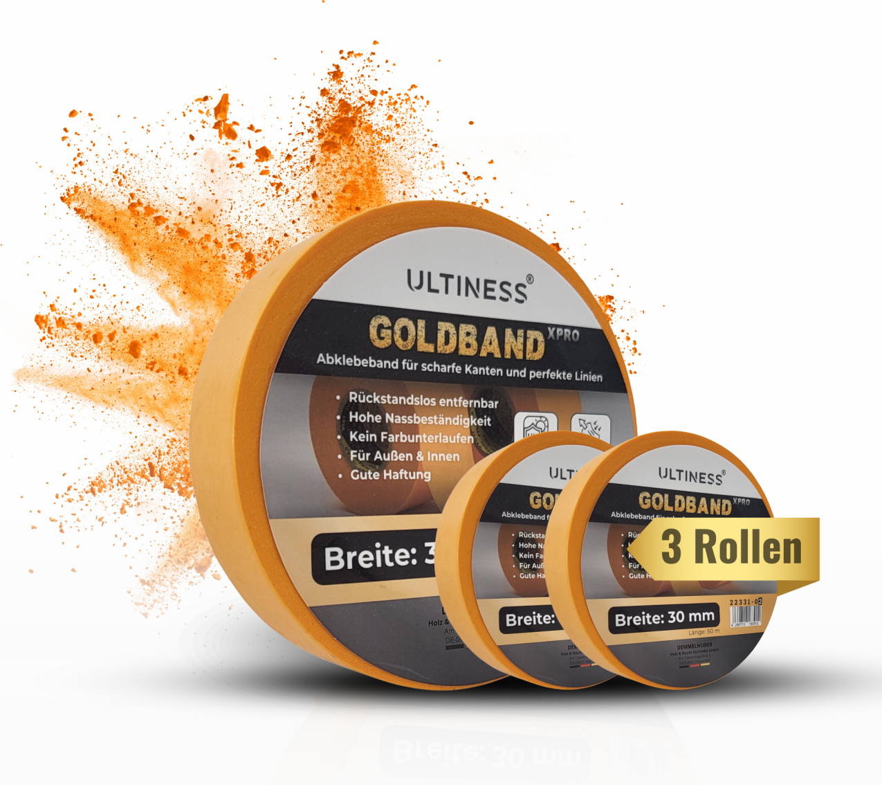 Goldband XPRO Malerkrepp 30 mm x 50 m wasserbeständig rückstandsfrei UVbeständig 3