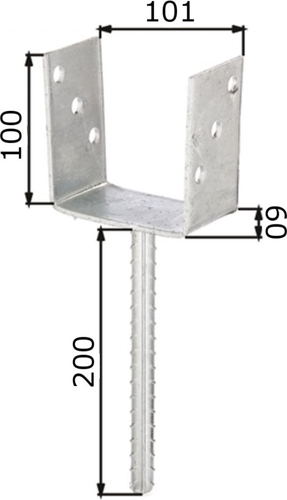 UPfostenträger mit Riffeldolle zum Einbetonieren 101 mm