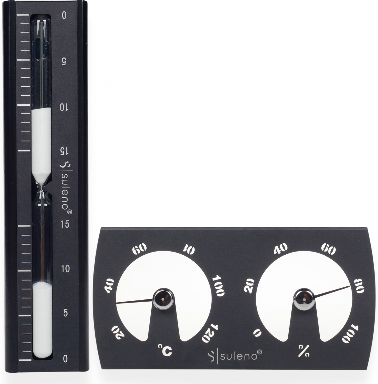 Sauna SET KJELL  2teilig Klimamesser Sanduhr Schwarz