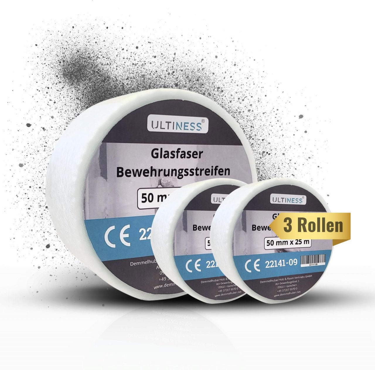 Glasfaser Bewehrungsstreifen 50 mm x 25 m Fugendeckstreifen & Fugenband für Trockenbau 3