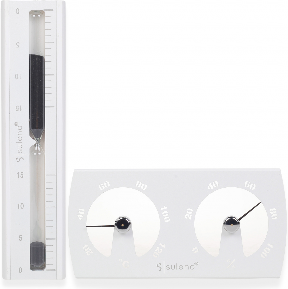 Sauna SET KJELL  2teilig Klimamesser Sanduhr Weiß