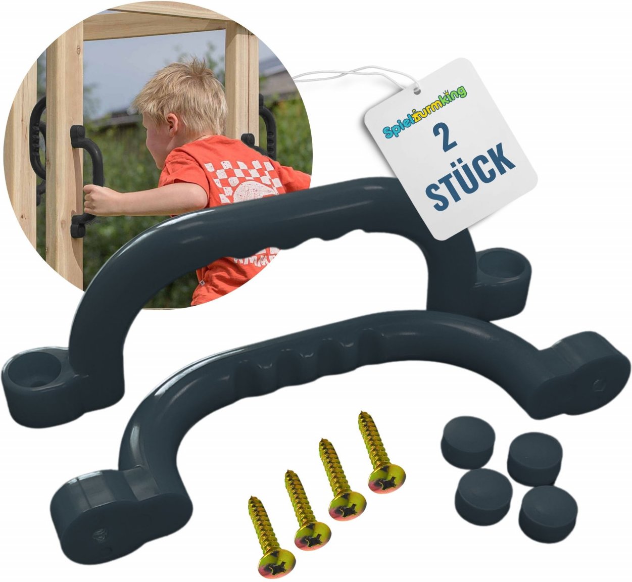 Haltegriffe für Spielturm Handgriffe FYNN Sicherheitsgriffe Klettergriffe aus Kunststoff Anthrazit 2 Stück
