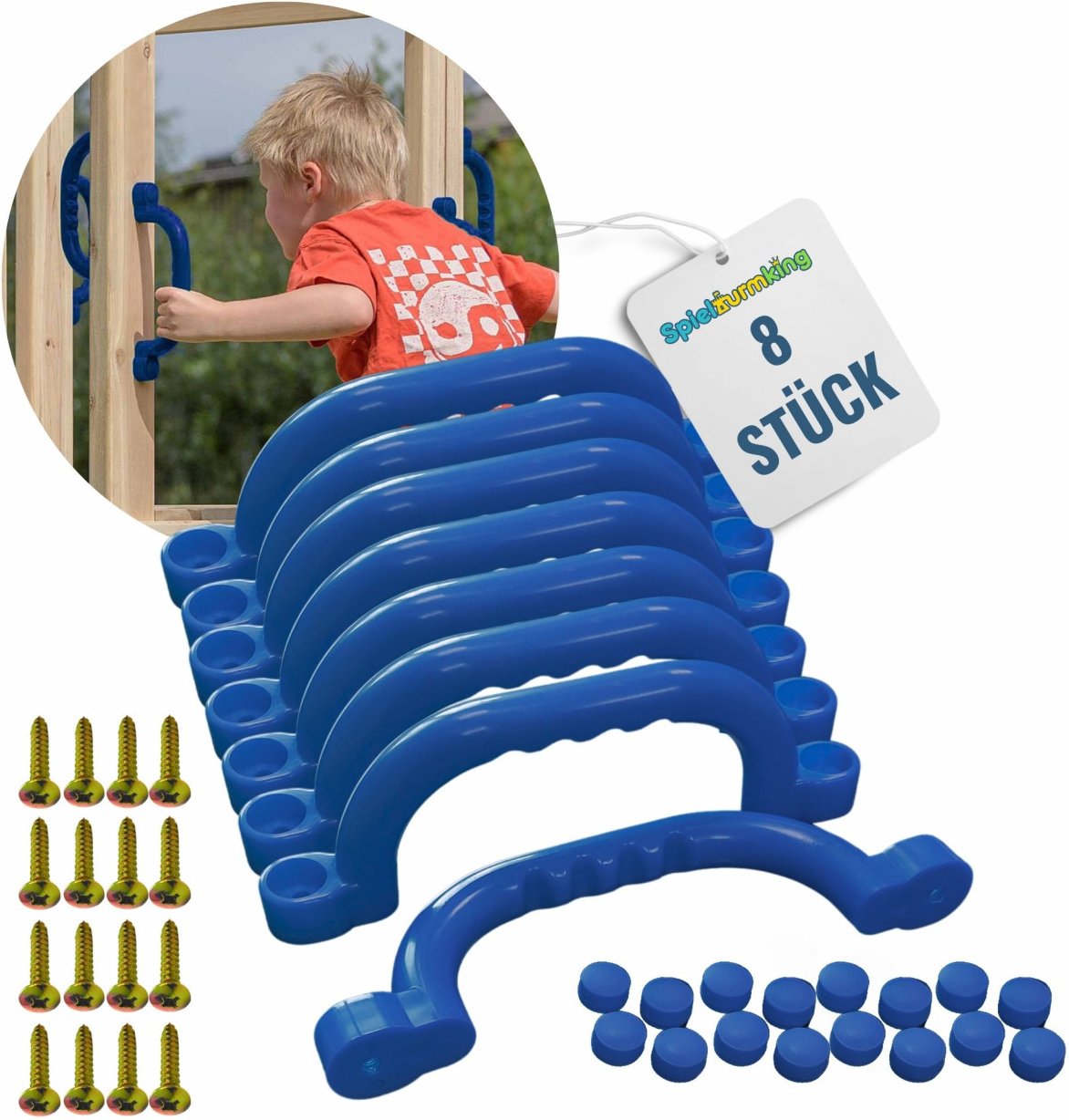 Haltegriffe für Spielturm Handgriffe FYNN Sicherheitsgriffe Klettergriffe aus Kunststoff Blau 8 Stück