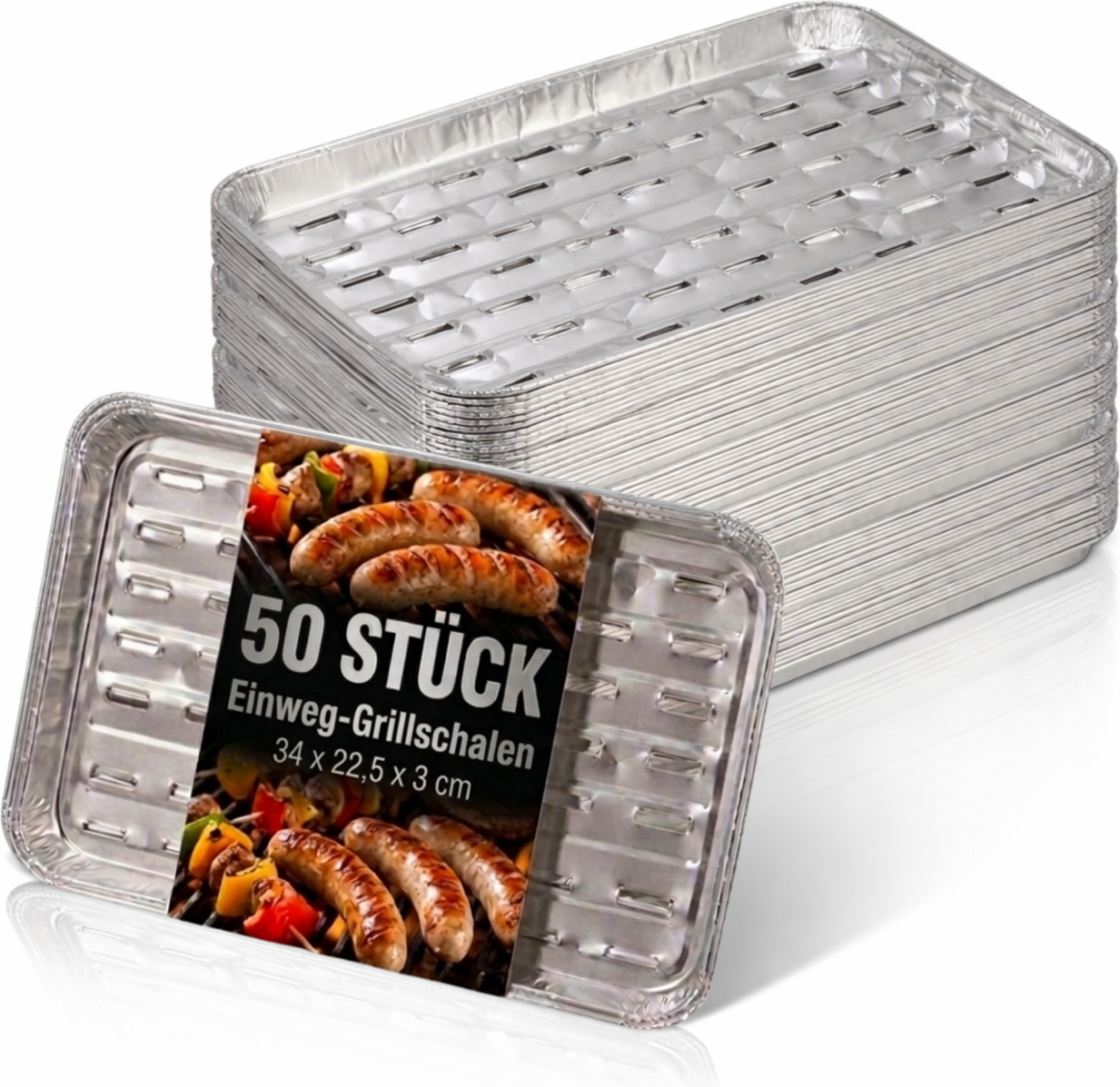 AluGrillschalen 34x225 cm Einweg Grillschale für Grill & Backofen 50 Stück
