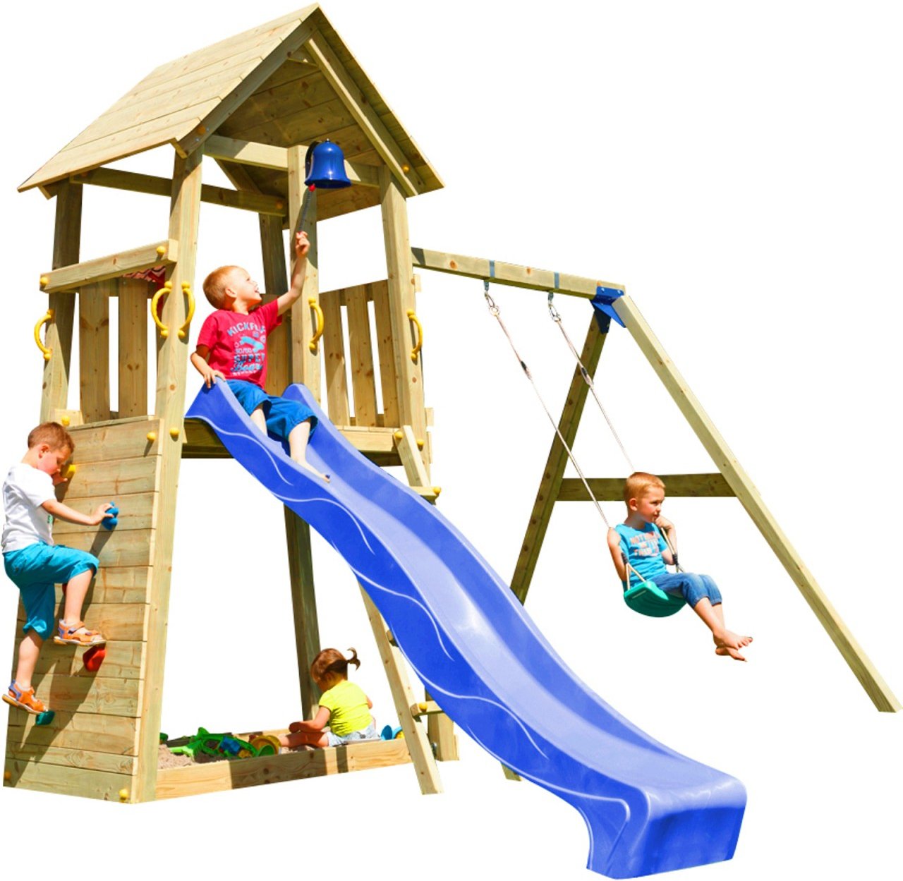 Spielturm BELVEDERE mit Rutsche + Einzelschaukel Blau