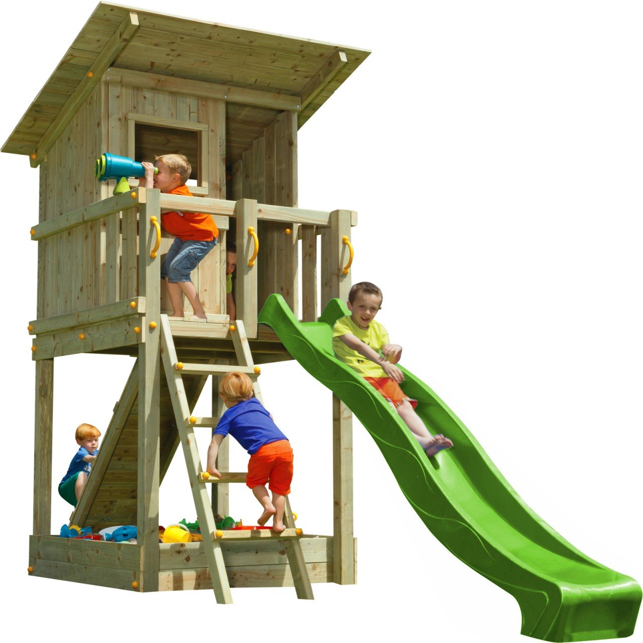 Thumbnail - Spielturm BEACH HUT mit Rutsche + Rampe mit Seil Grün 120 m