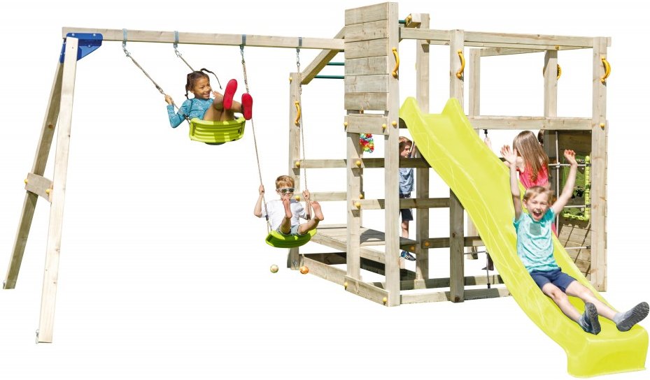 Spielturm CROSSFIT mit Rutsche + Doppelschaukel Gelb