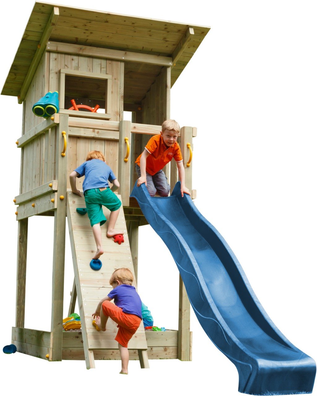 Spielturm BEACH HUT mit Rutsche + Kletterwand Blau