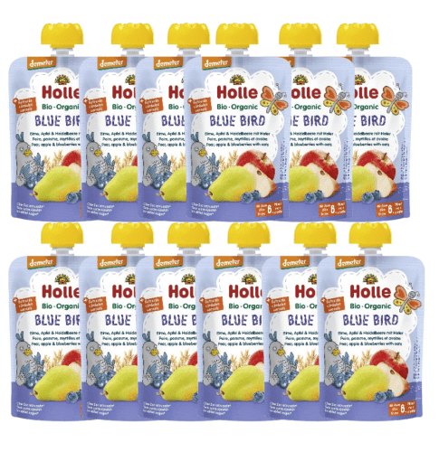 Demeter Blue Bird - 12x100g - Pouchy Birne Apfel & Heidelbeere mit Hafer ab dem 6. Monat
