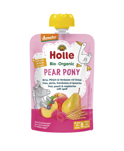 Demeter Pear Pony - Pouchy Birne Pfirsich & Himbeere mit Dinkel ab dem 8. Monat (100g)