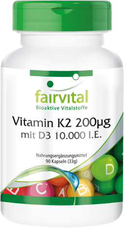 Vitamin K2 200µg mit D3 10000 I.E. (90 Kapseln)
